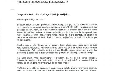 Poslanica ob zaključku šolskega leta