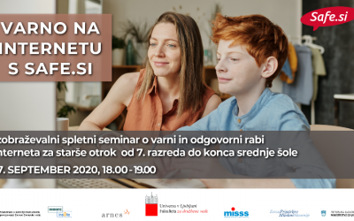 Vabilo na spletni izobraževalni seminar “Varno na internetu s Safe.si«- za starše otrok od 7. razreda do konca srednje šole