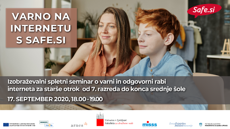 Vabilo na spletni izobraževalni seminar “Varno na internetu s Safe.si«- za starše otrok od 7. razreda do konca srednje šole